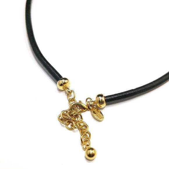 Chico's Gold Pendant Black Leather Necklace, Reflective Gold Tone, 20 Inches - Picture 6 of 8